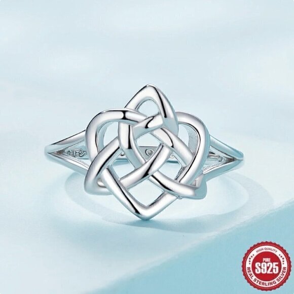 NWT S925 Sterling Silver Stamped Celtic Love Heart Knot Ring Sz.7 - Picture 9 of 12